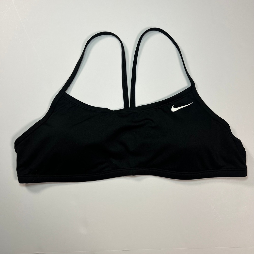 Nike Swim Essential Racerback Bikini Top Large Black Sporty Swimsuit Padded